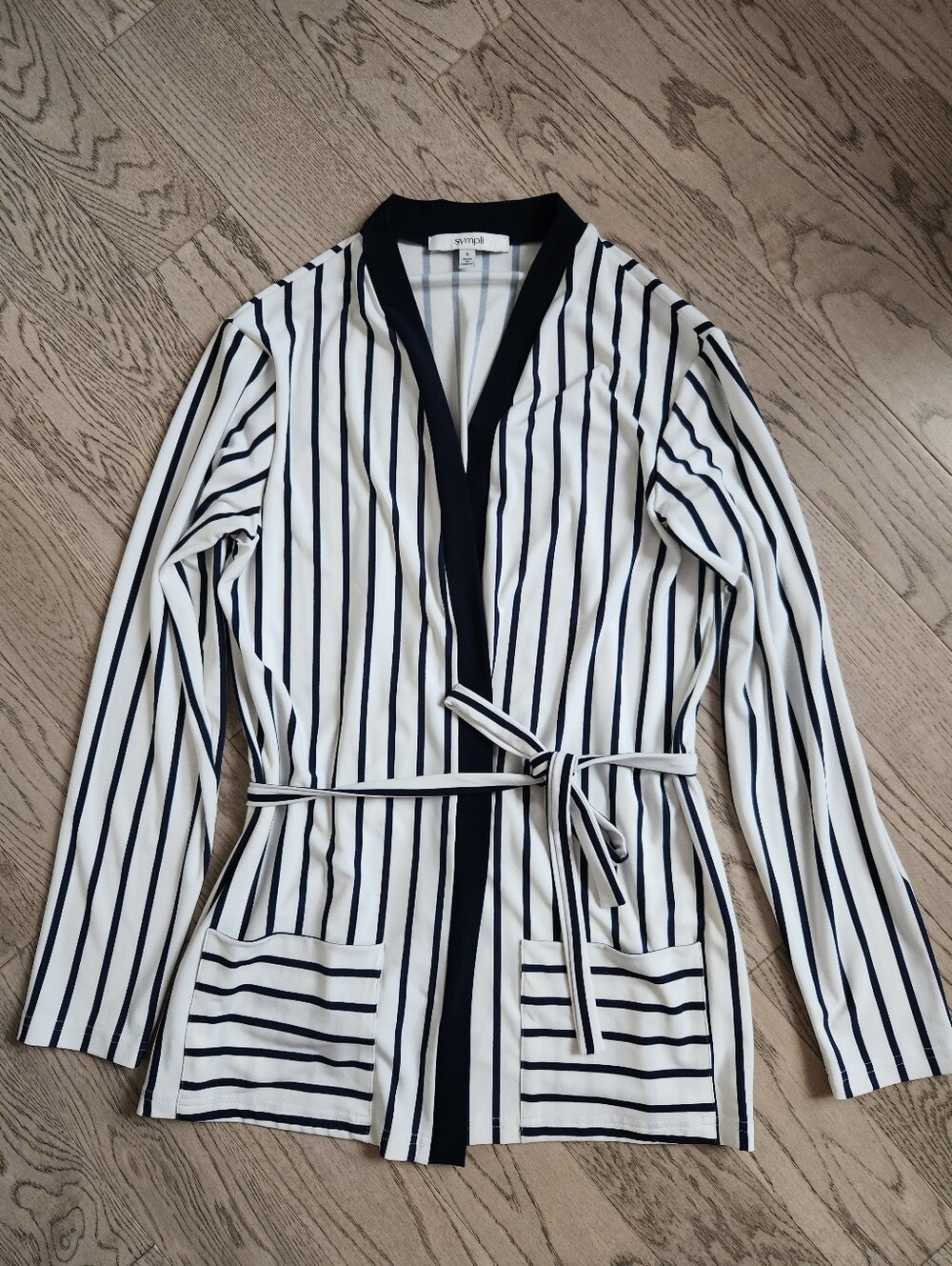 Sympli Navy/White Striped Open-Front Cardigan Jacket with Removable Sash Size 6